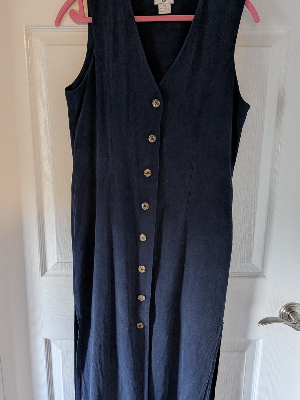 Vintage 80s George Georgiou Navy 100% Silk Button Front Dress Size 10